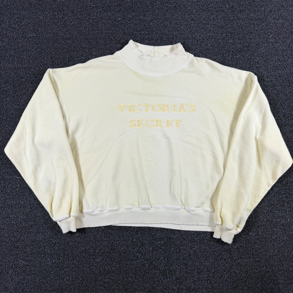 Vintage Victorias Secret Mock Neck Pull Over Sweatshirt Womens L Butter Yellow